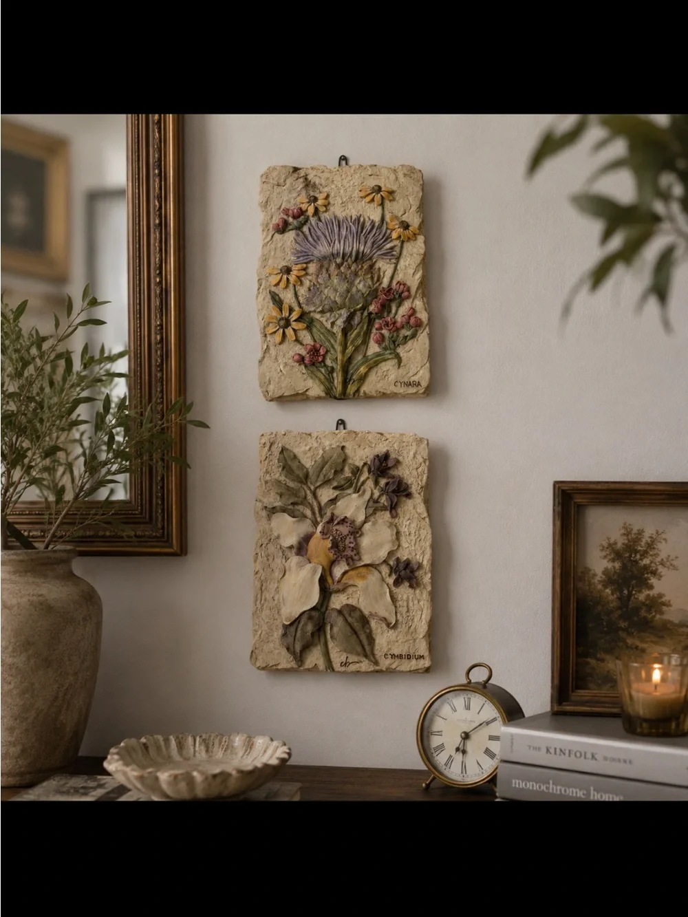 Vintage Cheri Blum Botanical Resin Wall Hanging Plaques 4.5 x 6.25